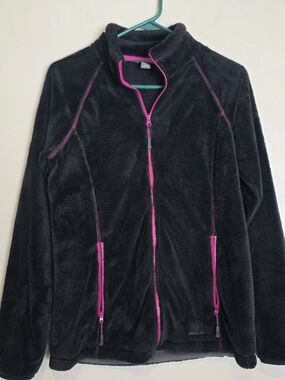 Eddie Bauer Black Teddy Jacket with Pink Trim Small